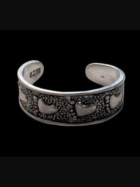 925 Sterling Silver Foot Prints In Sand Pattern Size 3 Adjustable Toe Ring
